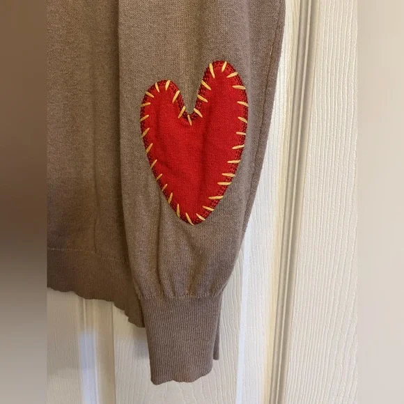 J Society Heart Sleeve Sweater with Red Heart Elbow Patches - Picture 5 of 8